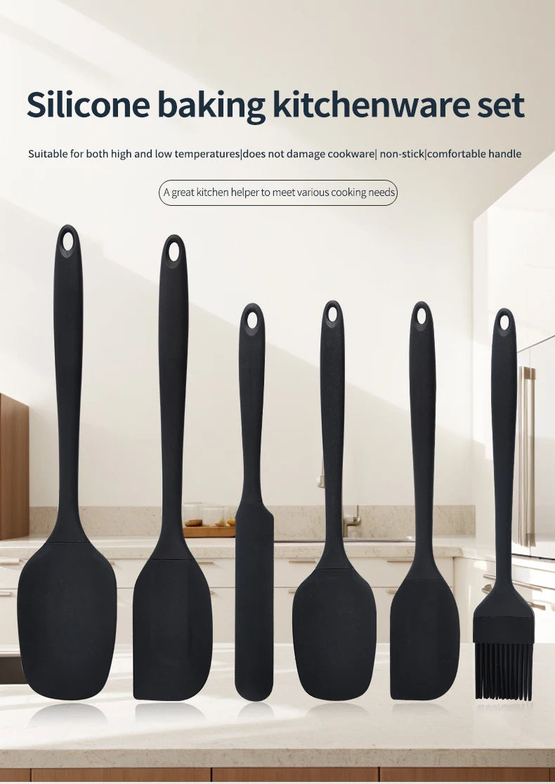 Silicone Kitchenware 6-Piece Set, Cream Scraper, Spatula, Oil Brush, Size Scraper Set Baking Tool, Non-Integrated Hand